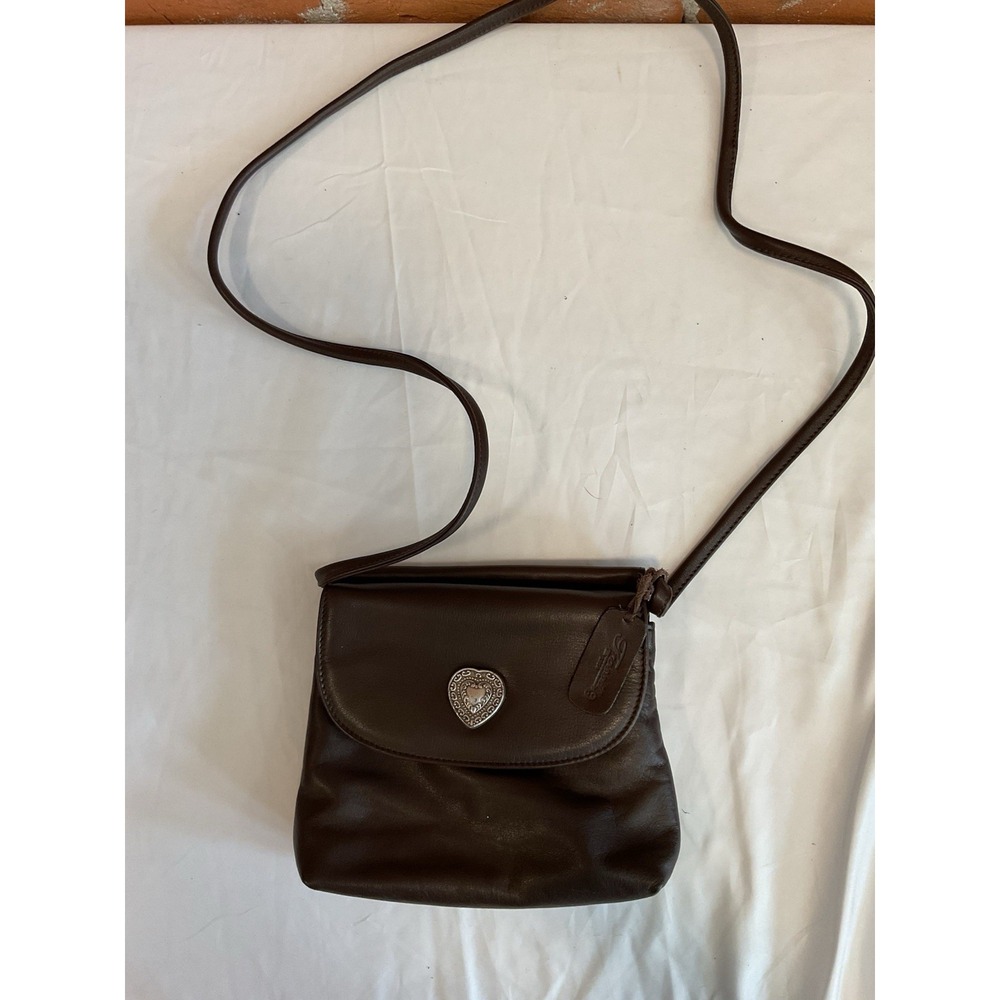 Fossil Brown Leather Purse Crossbody Cluch 90s Silver Heart With Wallet